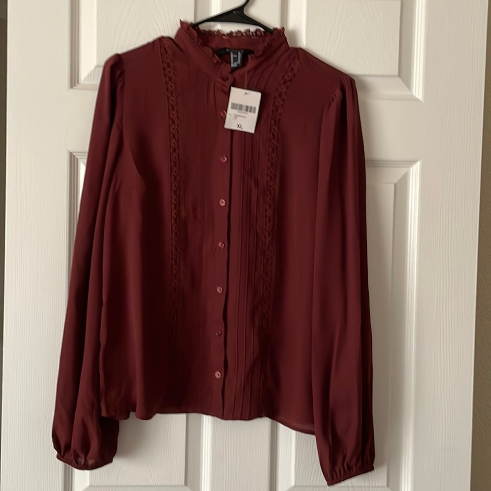 Forever 21, Wine-Burgundy, Long Sleeve ,Contemporary Blouse